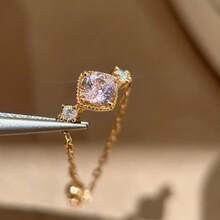 CIREY 1pc Galaxy Nest Mint Mambo Paraiba Color Ring, High-End Starry Sky Bird Nest Cut Pink Diamond Expandable Chain Women's Ring - Galaxy Telescopic Ring - View 7