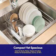 Dish Drying Rack 3 Piece Dish Drainer With Drainboard Set For Kitchen Counter Dish Rack With Removable Utensil Holder And Swivel Spout For Countertop DishRack For Plates, Cups And More, Silver - Silver - View 6