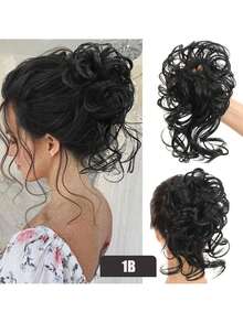 Fake Bun Hair Scrunchie, Curly Hair Scrunchie Hair Accessory, Matte Silk Fluffy Bun, Natural Messy Hair Strands Fringe Design, Suitable For Daily Commute - Multicolor - View 6