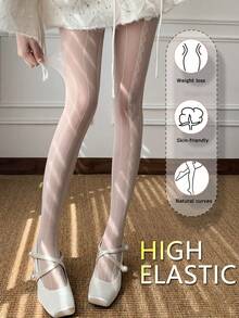 Women's Lace Vertical Striped Thin Elastic Comfortable Breathable Fashion Leggings - Multicolor - View 4