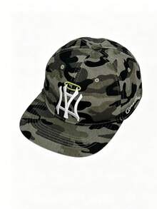 1pc 3D Embroidered Halo Angel NY Flat Brim Baseball Cap, Washed Distressed Camo Solid Multi-Color Hip Hop Sun Hat For Men Women - A - View 8