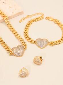 4pcs Luxury Heart Pendant Women Jewelry Set Necklace Bracelet Earrings Suitable For Daily Commute Dating And Light Party Wear - A3 - View 3