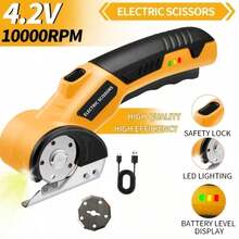 Kéo điện không dây 4.2V có khóa an toàn và đèn LED, tay cầm chống trượt tiện dụng, lưỡi dao xoay 10000 vòng/phút, pin 2000mAh, thích hợp để cắt quần áo, bìa cứng, thảm, da, vải và nhiều hơn nữa, máy cắt bìa cứng, máy cắt vải. - Nhiều màu - Xem 13
