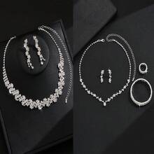 3pcs/Set Women Jewelry Set - Necklace, Earrings, Geometric Pattern, Elegant Bridal Accessory, Suitable For Party, Wedding - Silver - View 6