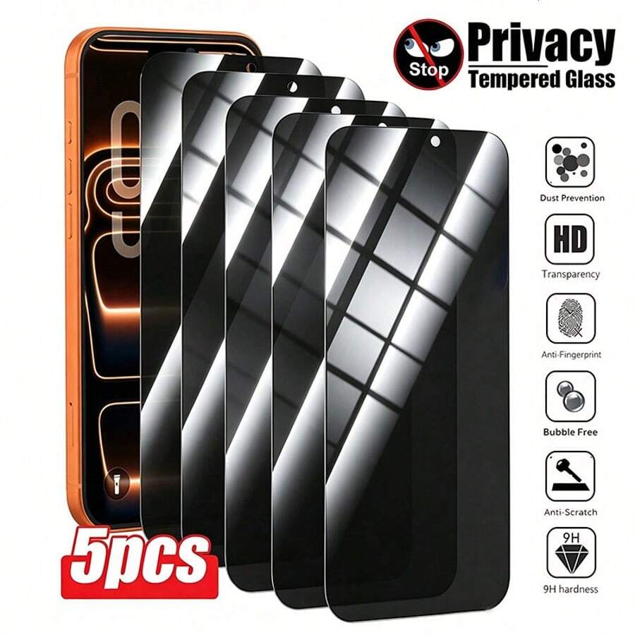CSDZ 5件組相容 iPhone 17 17Pro 17ProMax 16Plus 16 16Pro 16ProMax 14 15 15Pro 14Plus 13 12mini 11ProMax，手機配件，防窺鋼化膜，隱私保護，易於安裝，手機支架，防水、防刮且防摔，相容 iPhone 隱私螢幕保護貼，相容 iPhone 17 Pro Max 螢幕保護貼，[國際版