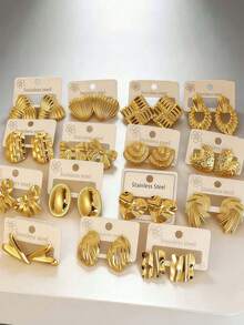 OBOVAY 2/24Pcs Chic Gold Floral Stud Earrings Set For Women, Elegant Stainless Steel Flower Earrings, Daily, Party, Date & 4th Of July Gift Jewelry - 12 Pairs Of Random Earrings Set - View 1