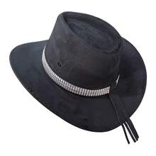 Customized Suede Cowboy Hat With Glitter Stripe - Black - View 2