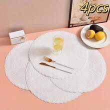 4-Piece Round Placemats, Washable, Heat-Resistant, Non-Slip, Suitable For Restaurant Kitchens, Indoor Weddings, Holiday Parties, And Outdoor Use. - White - View 8