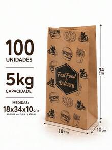 Saco Kraft Delivery 5kg / 50 /100 /150 Unidades Delivery, Hamburgueria, Lancherias - Visão 4