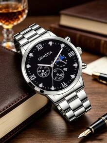 4pcs Set, Men's Round Dial Quartz Watch, Alloy Case & Strap, Pointer Display, Suitable For Various Occasions, Versatile Matching, Fashionable & Versatile, Perfect Gift For Father/Brother/Boyfriend - Multicolor - View 4
