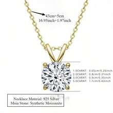 ConiiW 925 Sterling Silver Moissanite Four-Prong Pendant Necklace - A Stylish Necklace For Men And Women - Gold - View 15