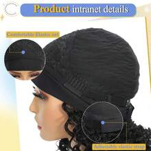 Curly Headband Wigs For Women,Headband Wig Deep Curly Wave Half Wigs Synthetic Glueless Short Natural Black Wig - Black# - 查看 6