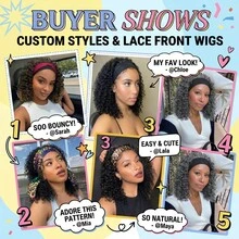 Curly Headband Wigs For Women,Headband Wig Deep Curly Wave Half Wigs Synthetic Glueless Short Natural Black Wig - Black# - 查看 8