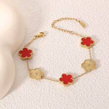 1 pieza Pulsera de acero inoxidable con flor de cinco pétalos de nácar, joyería con baño al vacío que no se desvanece - Multicolor - Ver 4