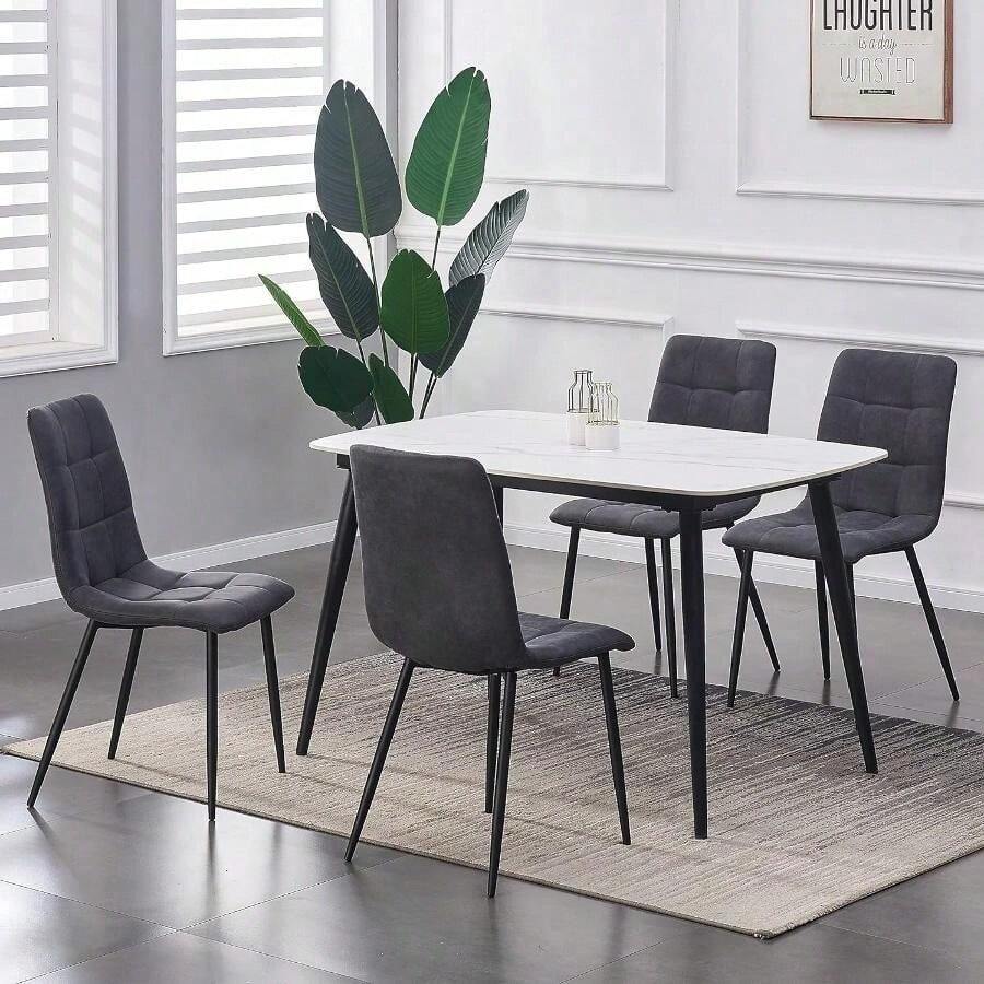 Mcc Direct Set Of 4 Faux Matte Suede Leather Dining Chairs With Metal Legs Home& Restaurants Henri - Dark Grey - View 1