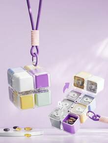 Magic Cube Pill Box Keychain | Magnetic Magic Cube Pill Storage Box, Suitable For Travel And Daily Use | Portable Mini Pill Box With Key Ring | Safely Store Pills And Vitamins (1pc) - Multicolor - View 12
