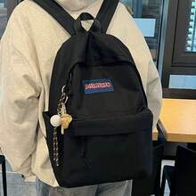 A Unisex, Plain, Large-Capacity Backpack For High School Students. It Features A Simple And Versatile Design With Multiple Pockets. - Black - View 5
