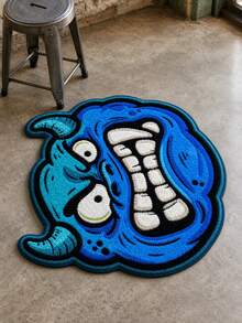1pc Cool Cartoon Angry Blue Monster Shaped Rug, Street Graffiti Cyan Creative Bathroom Mat, Fun Cute Monster Plush Irregular Carpet, Suitable For Game Room Bedroom Bathroom Living Room Dorm Decor, Teen Boy Gamer Aesthetic Home Decor Gift - Blue - View 11