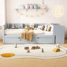Flat Bed 90 X 200 Cm With Pull-Out Bed, Integrated Desk And Three Side Shelves, Pink. - 灰色 - 查看 4