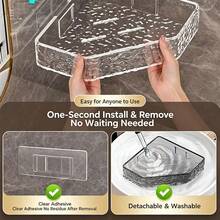 Scaffale da bagno trasparente con effetto increspature d'acqua, mensola angolare triangolare da parete senza foratura per toilette e bagno - trasparente - Visualizzare 3