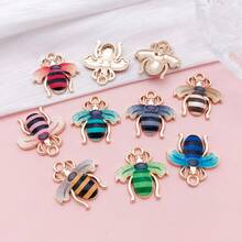 10Pcs Multicolor Bee Enamel Charms Bulk, Golden Plated Alloy Honeybee Pendants For Jewelry Making, DIY Necklace Earring Handmade Craft Supplies - Multicolor - View 8