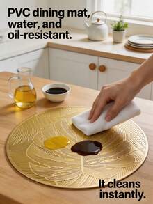 4/120pcs Gold Round Leaf PVC Placemats, Waterproof And Oil-Resistant Tabletop Decor Mats, Washable Tableware Mats, Non-Slip Odorless Western Dining Mats, Suitable For Restaurants, Cafes, Homestays, Fit For Holidays, Parties, Gatherings, Birthdays, Weddings, Dinner Parties - Multicolor - View 6