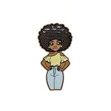 Ensemble de patchs thermocollants brodés Magic Melanin Queen, couronne rose, Respect My Hair, Brown Babe, slogan Black Pride, applique à coudre pour veste en jean, chapeau, sac à dos, décoration DIY - B-noir - Voir 9