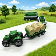 Children's Toy Tractor With Detachable Trailer Gift Set | Tractor Head With Spring-Back Function | Farm Hay Transport, Flatbed Trailer, Oil Tanker | Boys' Favorite Gift | Perfect For Birthday, Christmas, Halloween - Green - View 7