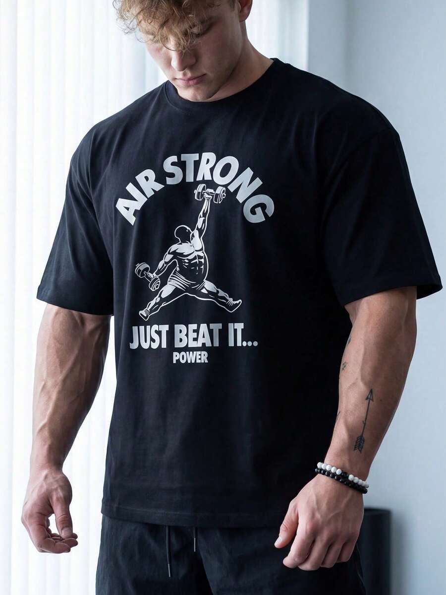 Sport MetroGents Men's Short Sleeve Sports T-Shirt With Star And Moon Print, Gym - 13 - 查看 1