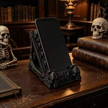 1pc Gothic Skull Phone Stand, Dark Style Desktop Decor, Creative Phone Holder, Suitable For Desk/Office Space Decoration, Halloween Creative Gift - Multicolor - View 1