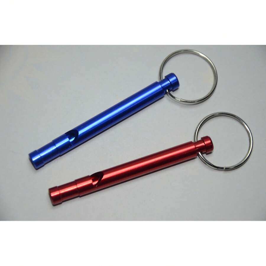 1pc Slim Aluminum Alloy Whistle, Camping Outdoor Sports Survival Whistle, Outdoor Emergency Stainless Steel High-Frequency Earthquake Rescue Whistle, High Decibel Whistle, Cylindrical Slim Whistle Keychain Pendant - Multicolor - View 1