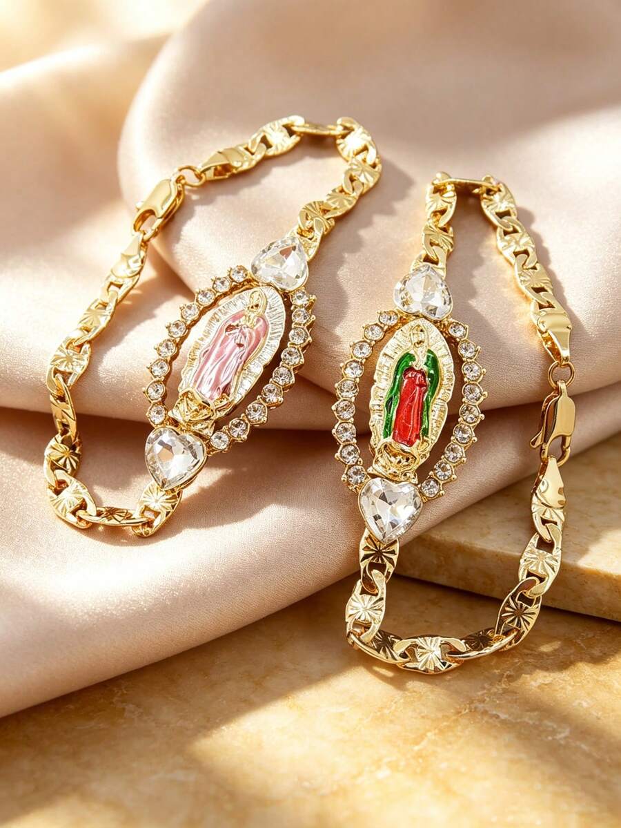 1件合成心形寶石鑲嵌飾品,節日穿戴紀念配件 - 彩色 - 查看 1