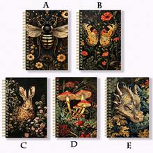 5本A5筆記本套裝，深色優雅風格，魔幻主題交織植物與動物，精緻螺旋雙線圈翻頁自由書寫，大學線條厚紙雙線圈裝訂日記本，適合禮品或個人使用，書寫筆記本、辦公筆記本、日常記錄、生日禮物、節日禮物、開學筆記本 - 彩色的 - 查看 1