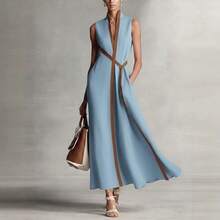 European And American Fashion New Popular Color-Blocked Sleeveless Casual Dress For Women Breathable And Comfortable - Blue - View 2