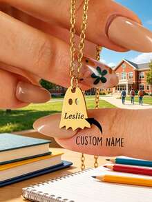 Custom Name Ghost Necklace "Back To School" Personalized Letter Little Ghost Minimalist Clavicle Chain Niche Versatile European & American Hot-Selling 2026 - One Size - View 1