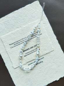 1pc Asymmetric Faux Pearls Beaded Phone Chain Phone Charm Keychain, Bag Pendant, Handmade Beaded Camera Lanyard - Multicolor - View 3