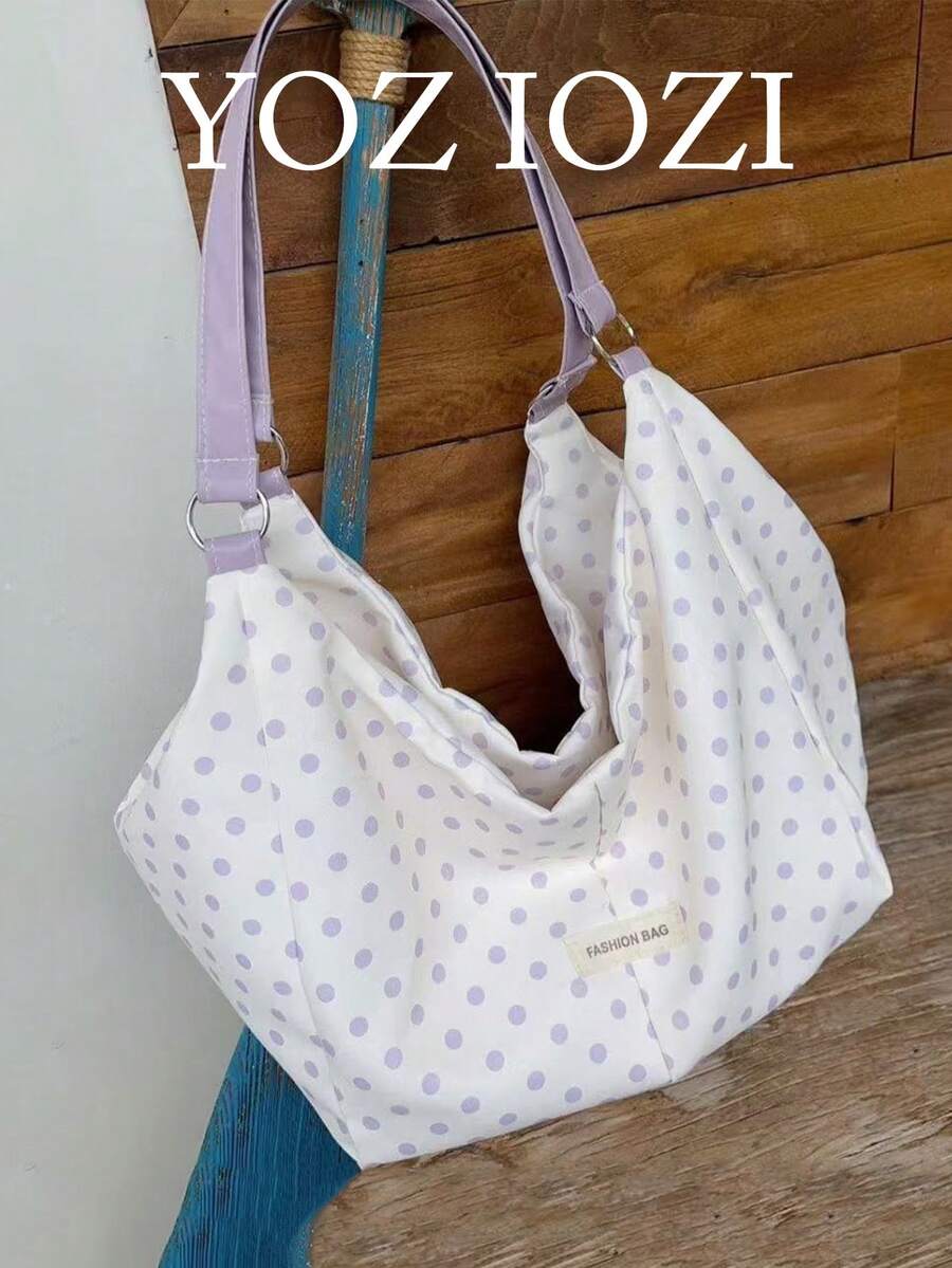 Korean Niche Design Ins Purple Polka Dot Fresh Style Large Capacity Underarm Tote Bag For Commuting, Outing, Daily Shopping, Shoulder Bag - Mauve Purple - View 1