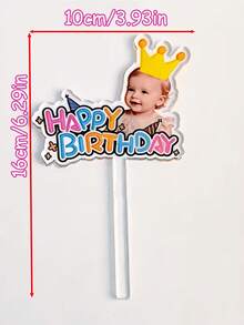 1pc Personalized Acrylic Cake Topper With Customized Face Photo, Glitter Cake Decoration For Wedding Birthday Graduation Party, Custom Cupcake Topper - Face Photo / Crown Happy Birthday Insert - View 6