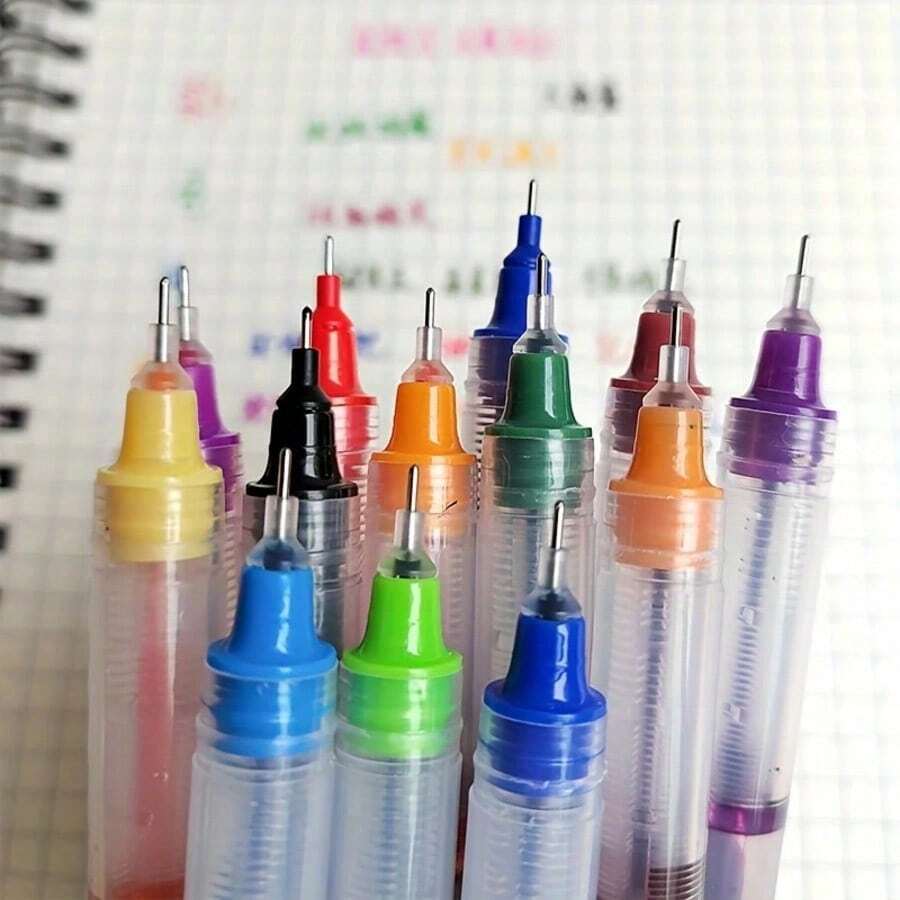 6pcs/Set Adult Quick-Dry Colorful Fine Tip 0.5mm Needle Point Plastic Gel Ballpoint Pens, Suitable For Writing And Drawing - Multicolor - View 1
