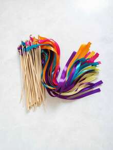20pcs Vibrant Colorful Double Layer Ribbon Fairy Wands With Bells, Durable No Feathers No Power Required, Birthday Celebration Party Decorations - Color - View 8