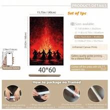 1pc Framed Canvas Wall Art, Vintage Red Fire Witch Gathering, Four Witches Holding Hands In Dark Forest, Gothic Dark Academia Eerie Halloween Witch Atmosphere Wall Decor - Campfire Witch - View 15