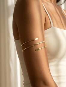 1pc Elegant Gold Multi-Layered Women's Open Cuff Bracelet, Simple Style, Suitable For Daily Wear And Gift Occasions, Perfect For Valentine's Day, All Seasons - Gold - View 7