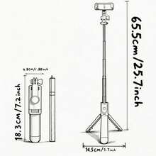 1pc White Cute Selfie Stick - Wireless Remote Control And Built-In Tripod, Remote Control, Phone Holder And Built-In Tripod(1PC), Travel - Light White - View 6