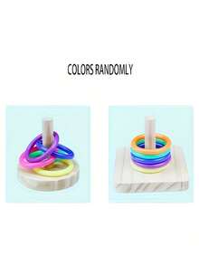 Natural Wooden Parrot Chewing Toy With Colorful Chewing Rings, Suitable For Lovebirds, Cockatiels, Parakeets And Parrots. Interactive Educational Stimulation, Parrot Accessories, Pet Play Toys, Fun Design, Random Color. - A+B - View 6