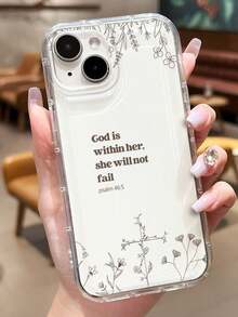 Soft Phone Case With Minimalist Design And Religious Slogan, Solid Color, Leaf Pattern And God Slogan, Compatible With 11/12/13/14/15 Pro, Waterproof, Shockproof, Drop-Proof And Scratch-Resistant, Anniversary Gift. - Multicolor 2 - View 1