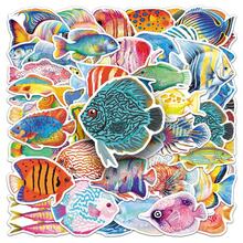 50張卡通魚貼紙，海洋生物水下世界裝飾貼紙，文具裝飾貼紙，滑板行李裝飾貼紙，手帳素材，獨特禮物封口貼紙 - 彩色 - 查看 3