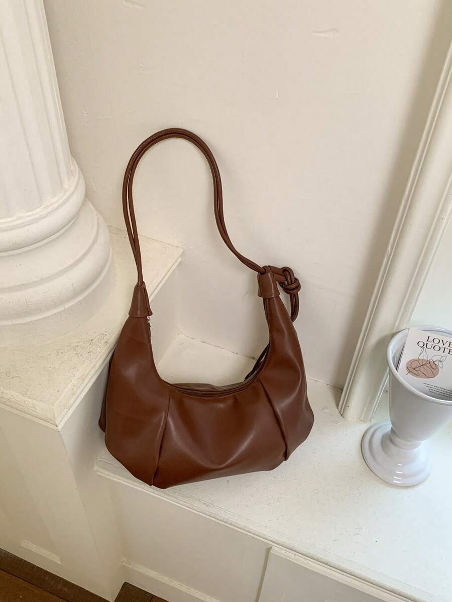 French Fashion Pleated Solid Color Vintage 2026 Slouchy Personalized Casual Commute Shoulder Dumpling Bag For Women - Brown - View 1