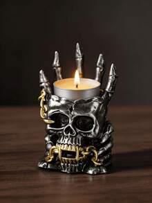 1 buah Tempat Lilin Tengkorak Gotik, Desain Rantai Tengkorak, Dekorasi Meja Kreatif, Lampu Lilin Aromaterapi, Dekorasi Rumah, Hadiah Halloween - A - View 7