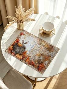 Autumn Harvest Festival Rabbit Maple Leaf Pumpkin Heat-Resistant Placemats, Hello Autumn Thanksgiving Linen Placemats, Stain-Resistant Placemats, Suitable For Home Dining Room And Restaurant, Table Decor, Home Supplies 4pcs/6pcs - Multicolor - View 6