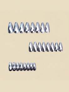 24pcs European & American Hot Girl Club Style Rhinestone Holographic Silver Press-On Nails, Almond Shape, Easy To Apply, Long Lasting, Harmless To Natural Nails, Reusable False Nails - Multicolor - View 4